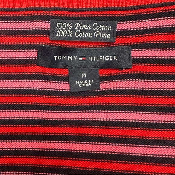 Tommy Hilfiger Women’s Nautical Striped V-Neck Sweater - Red Navy Pink Sz M NWOT - Picture 6 of 7